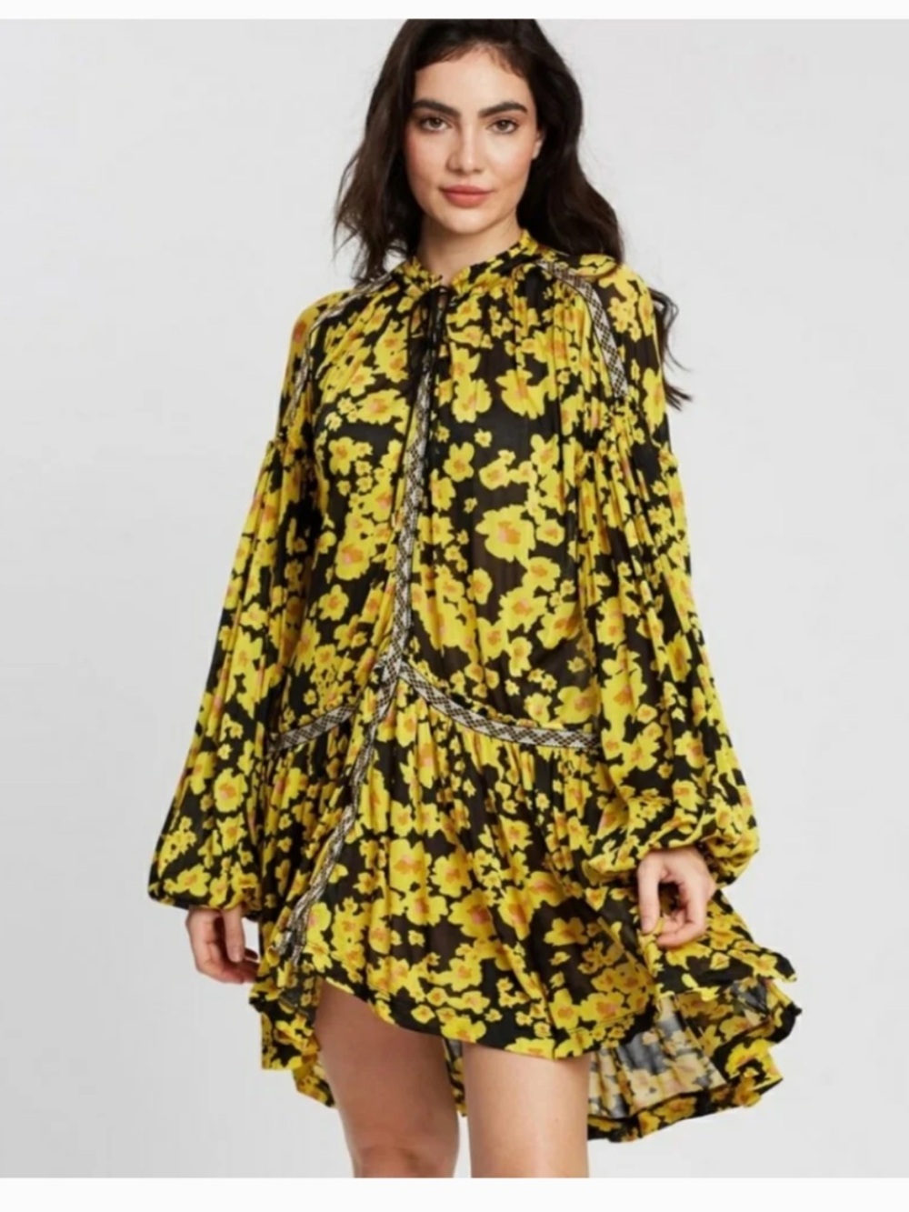 Free People Love Letter button dress black and yellow floral size small - Picture 5 of 10